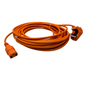 10m Orange Power Cable with IEC C17 Plug – 2 Core for Vacuum Cleaners, Printers & More